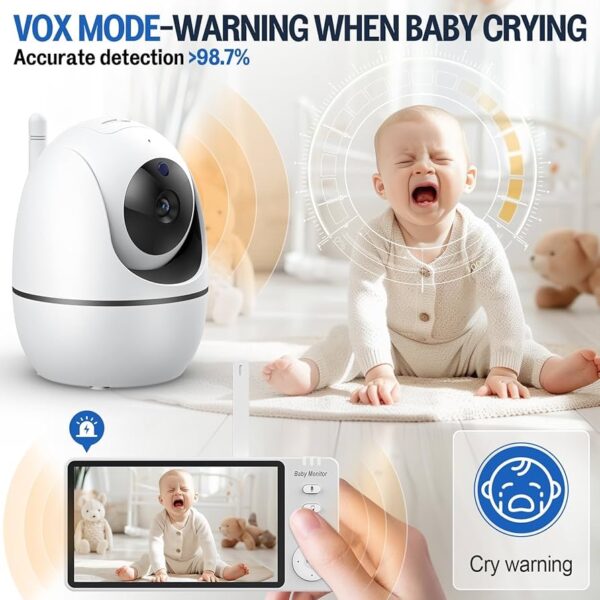 Abdtech - Monitor de bebé sin wifi,  HD 1080P de 5 pulgadas con cámara y audio, pantalla IPS 4X zoom, batería de 32 horas, visión nocturna, VOX, conversación de 2 vías