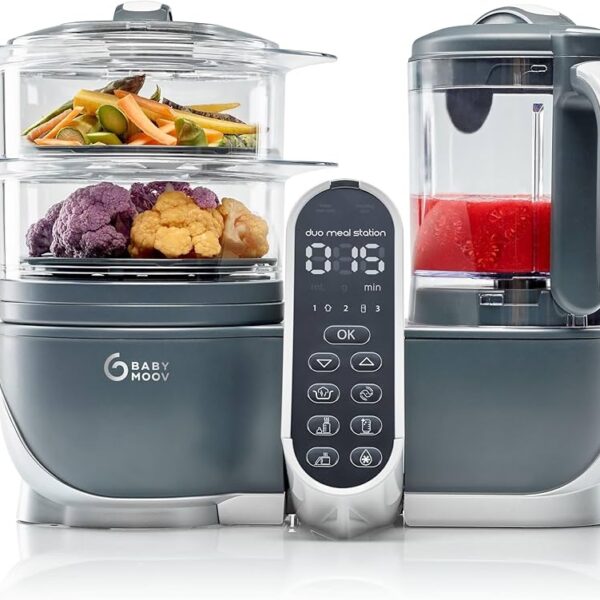 Babymoov Duo Meal Station - Máquina de alimentos 6 en 1, procesador de alimentos con olla de vapor, licuadora de múltiples velocidades, purés de bebé, calentador, descongelador, 1 unidad