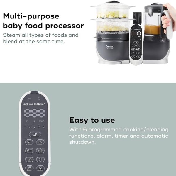 Babymoov Duo Meal Station - Máquina de alimentos 6 en 1, procesador de alimentos con olla de vapor, licuadora de múltiples velocidades, purés de bebé, calentador, descongelador, 1 unidad