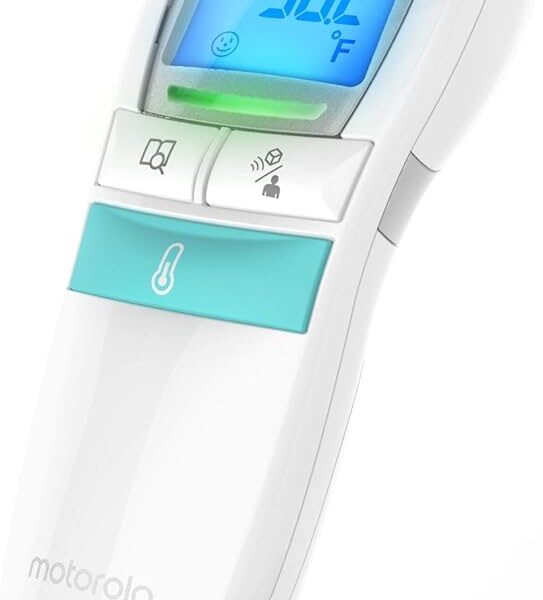 Motorola Care - Termómetro 3 en 1 para la frente del bebé, sin contacto, temperatura corporal, alimentos o líquidos, dispositivo clínico de mano para niños, adultos, sin contacto, lector rápido