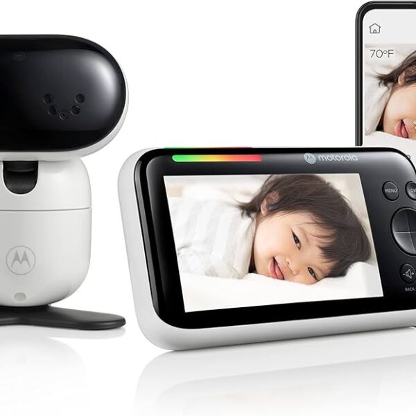 Monitor de Bebé Motorola Nursery PIP1610 HD – Cámara WiFi 1080p con Pantalla de 5”, Audio Bidireccional, Panorámica/Inclinación/Zoom, Sensor de Temperatura, Canciones de Cuna y Montaje en Pared