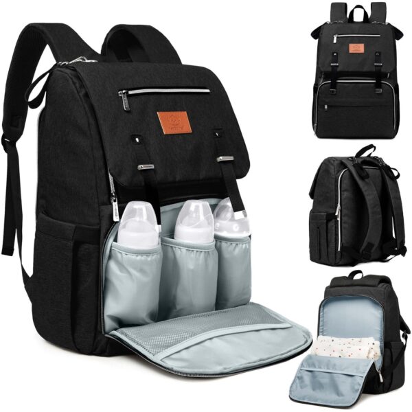 KeaBabies – Mochila pañalera Explorer, color negro moderno