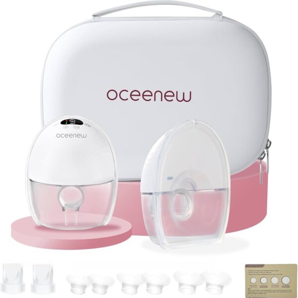 Oceenew Extractor de Leche Eléctrico Portátil – Manos Libres, Succión Fuerte, 3 Modos y 9 Niveles, con Bridas de 17 mm / 19 mm / 2.1 cm