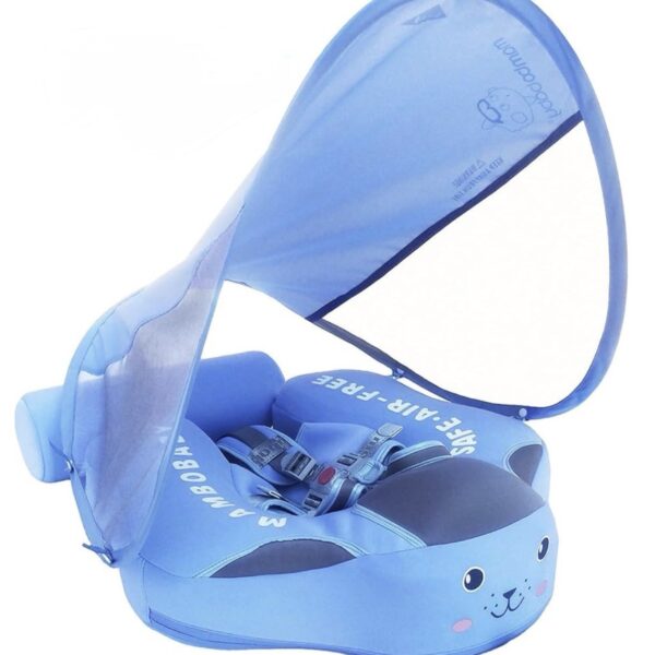 Flotador de Bebé Mambobaby con Cola antivuelco y toldo con protección solar UPF50+, No Inflable, 2 Posiciones de Nado, para bebés de 3-24 meses, celeste clásico
