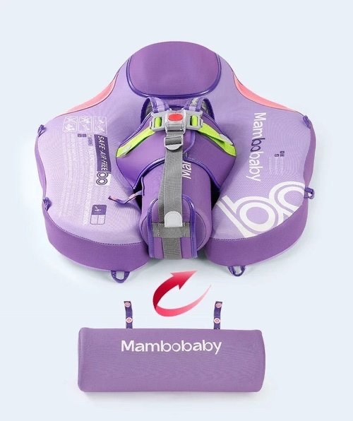 Flotador de Bebé Mambobaby con Cola antivuelco y toldo con protección solar UPF50+, No Inflable, 2 Posiciones de Nado, para bebés de 3-24 meses, ola morada