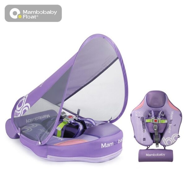 Flotador de Bebé Mambobaby con Cola antivuelco y toldo con protección solar UPF50+, No Inflable, 2 Posiciones de Nado, para bebés de 3-24 meses, ola morada