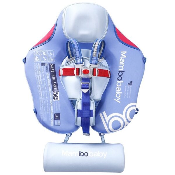 Flotador de Bebé Mambobaby con Cola antivuelco y toldo con protección solar UPF50+, No Inflable, 2 Posiciones de Nado, para bebés de 3-24 meses, olas celeste