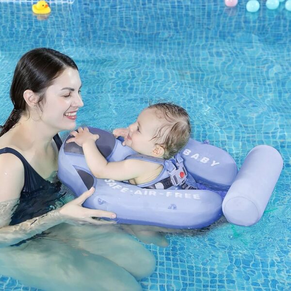 Flotador de Bebé Mambobaby con Cola antivuelco y toldo con protección solar UPF50+, No Inflable, 2 Posiciones de Nado, para bebés de 3-24 meses, celeste clásico
