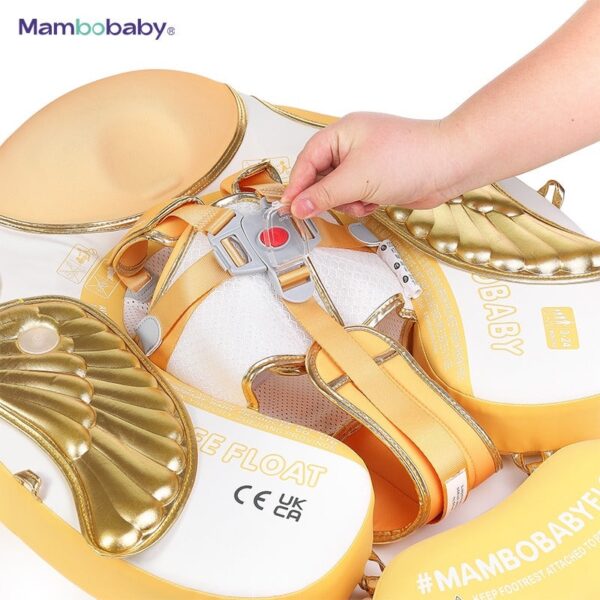 Flotador de Bebé Mambobaby con Cola antivuelco y toldo con protección solar UPF50+, No Inflable, 2 Posiciones de Nado, para bebés de 3-24 meses, Ángel dorado