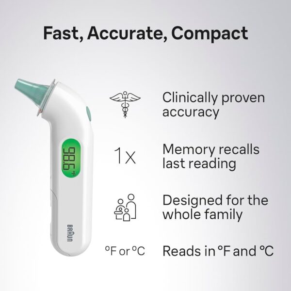 Braun ThermoScan 4 – Termómetro digital de oído con precisión profesional y guía por colores para bebés, niños y adultos