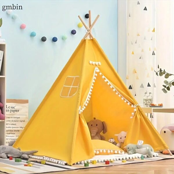 Tienda tipi para niños Gmbin – Carpa plegable 1,35 m para interior/exterior, color amarillo, casa de juegos creativa, fácil de guardar