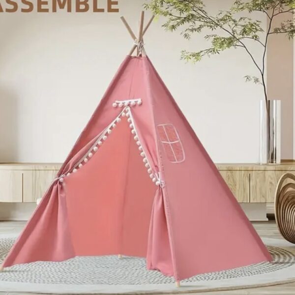 Tipi rosa portátil para niños – Estructura de madera y tela de poliéster, uso interior y exterior, diseño resistente tipo triangular para juegos y decoración