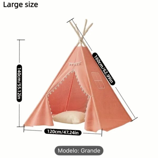 Tipi rosa portátil para niños – Estructura de madera y tela de poliéster, uso interior y exterior, diseño resistente tipo triangular para juegos y decoración