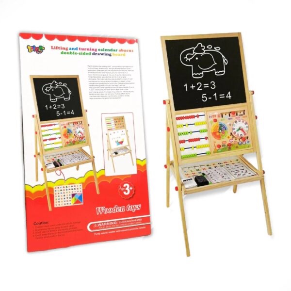 Pizarra, tablero o bastidor  Infantil de Madera 2 en 1 - Doble Cara con Ábaco, Reloj y Letras