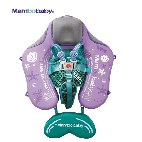 Flotador de Bebé Mambobaby con Cola antivuelco y toldo con protección solar UPF50+, No Inflable, 2 Posiciones de Nado, para bebés de 3-24 meses, sirena