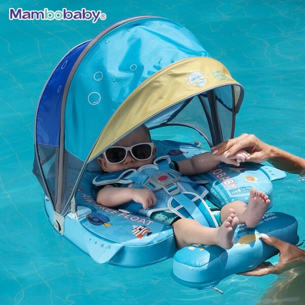 Flotador de Bebé Mambobaby con Cola antivuelco y toldo con protección solar UPF50+, No Inflable, 2 Posiciones de Nado, para bebés de 3-24 meses, submarino