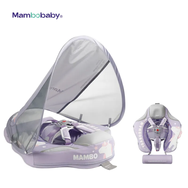 Flotador de Bebé Mambobaby con Cola antivuelco y toldo con protección solar UPF50+, No Inflable, 2 Posiciones de Nado, para bebés de 3-24 meses, unicornio