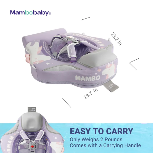 Flotador de Bebé Mambobaby con Cola antivuelco y toldo con protección solar UPF50+, No Inflable, 2 Posiciones de Nado, para bebés de 3-24 meses, unicornio