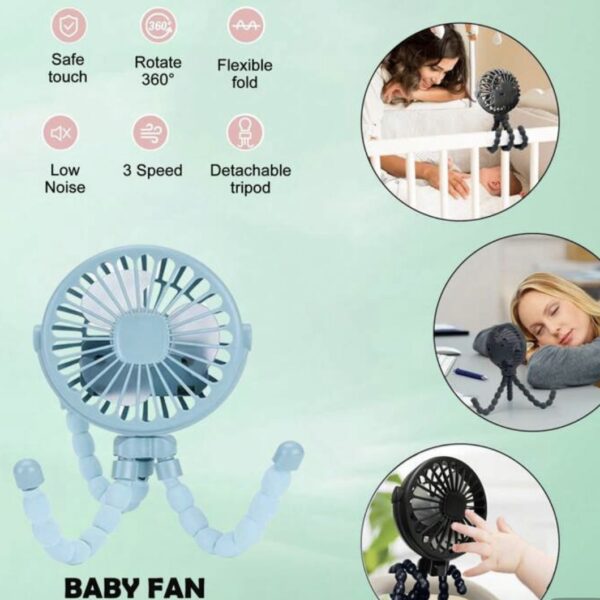 Ventilador Pulpo Portátil para Carriola y Escritorio – Color Celeste