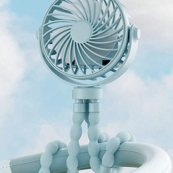 Ventilador Pulpo Portátil para Carriola y Escritorio – Color Celeste