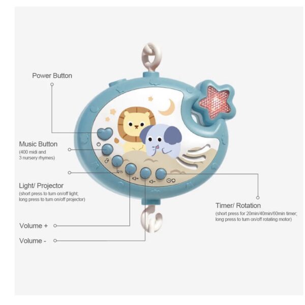 Móvil Musical Azul (Blue - Star) para Cuna con Luces y Juguetes Colgantes – Unisex