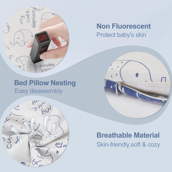 Tumbona o Nido Portátil para Bebé de 0-24 meses, 100% algodón - con Estampado de Elefantes Azul (85x50 cm)
