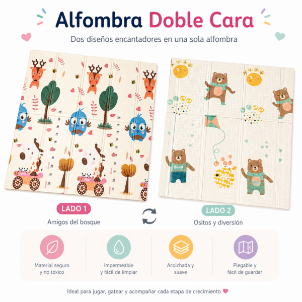 Alfombra de Juego Reversible y plegable – Diseño Animales del Bosque y Ositos (150x180cm)