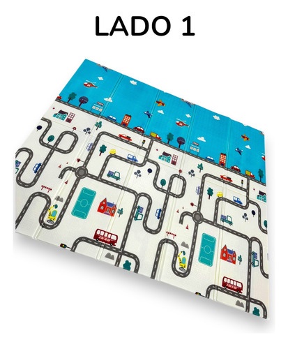 Alfombra de Juego Reversible  Diseño carretera 1 y animales del bosque – Plegable (180x200cm)