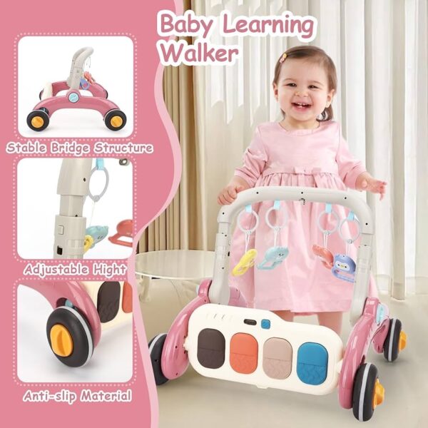 Gimnasio de juego 2 en 1 con andador y tapete sensorial - Unicornio Rosa