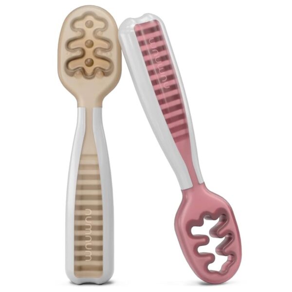 NumNum - Juego de 2 pre cucharas de entrenamiento para bebés y niños a partir de 6 meses (beige y malva)