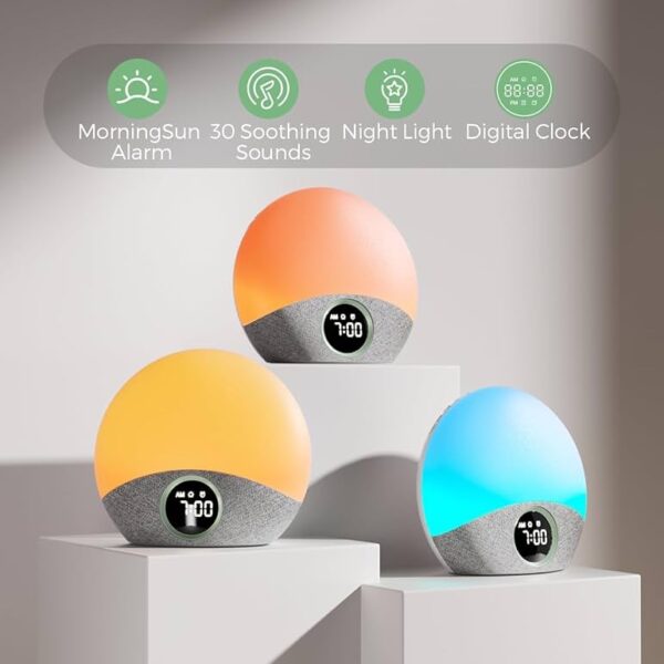 Momcozy – Reloj despertador con simulación de amanecer, 30 sonidos y luz nocturna regulable