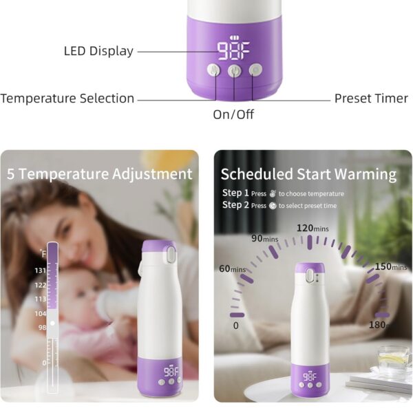 Calentador de Biberones Portátil 9000mAh – Calienta en 3 Minutos, 350ml, Acero SUS316, con Temporizador y Control de Temperatura