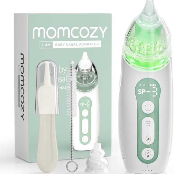 Momcozy- Aspirador Nasal Eléctrico para Bebé – 3 Niveles de Succión, Luz y Música Calmante, Recargable y Portátil, con Estuche de Viaje