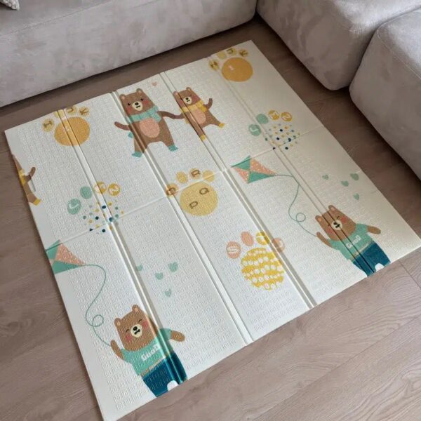 Alfombra de Juego Reversible – Diseño Carretera y Ositos, Plegable (120x120cm)