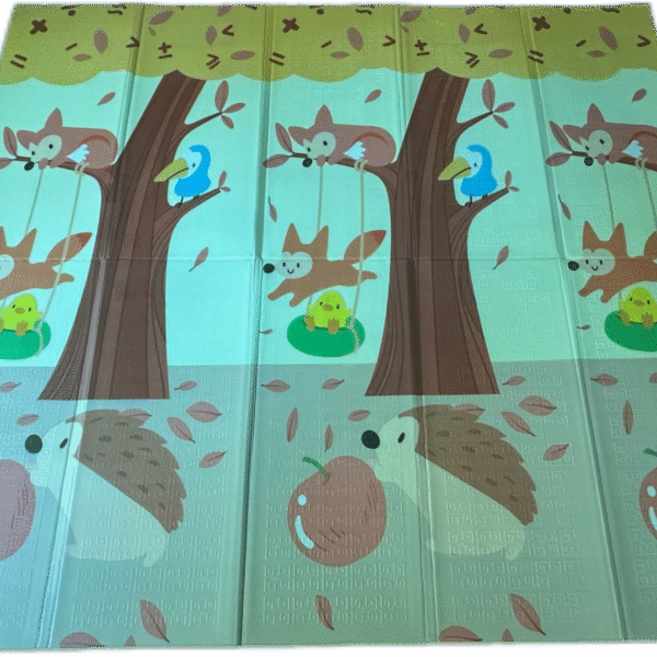 Alfombra de Juego Reversible  Diseño carretera y animales del bosque – Plegable (180x200cm)