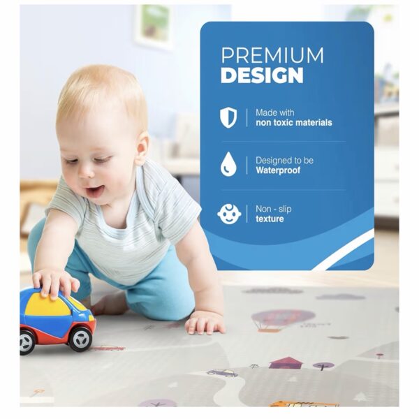 Alfombra de Juego reversible y plegable– Diseño globo y ciudad (150x200cm)