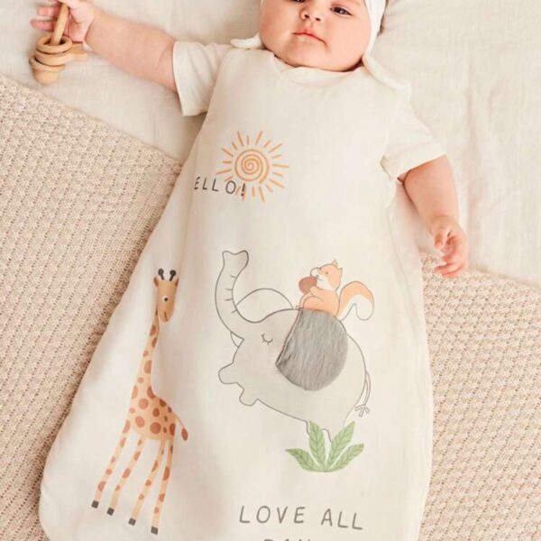 Saco de Dormir o swaddle para Bebé | Estampado de Ciervo y Elefante | Tejido Jacquard Suave y Cómodo