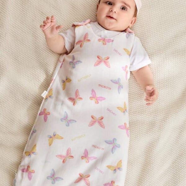 Saco de Dormir o swaddle para Bebé sin Mangas – Algodón Suave y Transpirable con Diseño de Mariposas