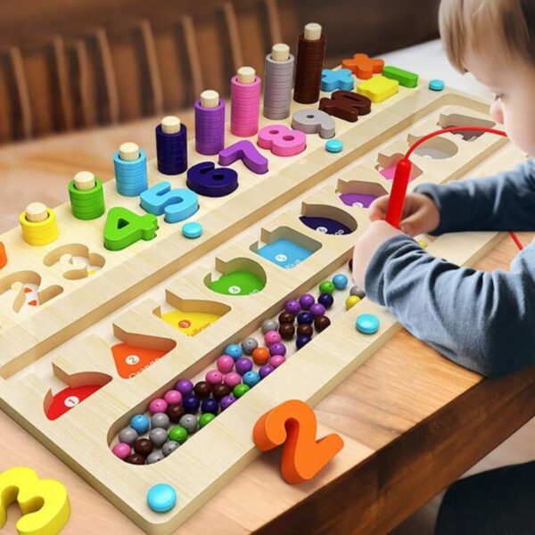 Juego Montessori de Madera 4 en 1 – Laberinto Magnético, Números, Colores y Formas (3-5 años)