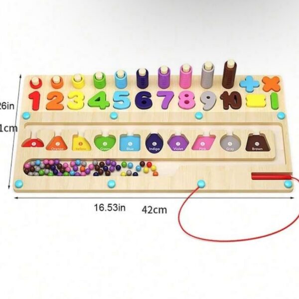 Juego Montessori de Madera 4 en 1 – Laberinto Magnético, Números, Colores y Formas (3-5 años)