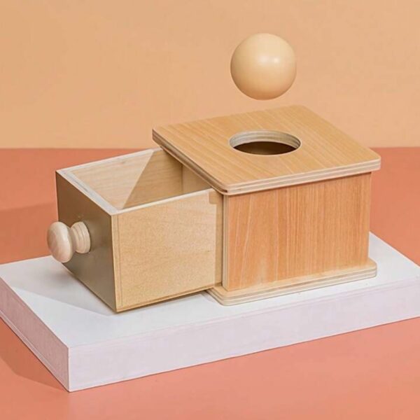 Caja Montessori de Permanencia con Cajón y Bola – Juguete de Madera para Bebés
