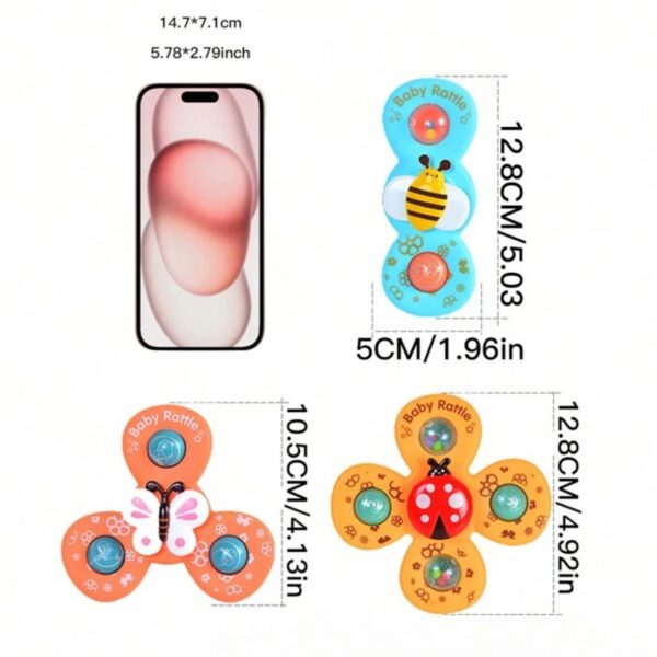 Set de 3 spinners Sensoriales con Ventosa – Juguetes Giratorios de Insectos para Bebés