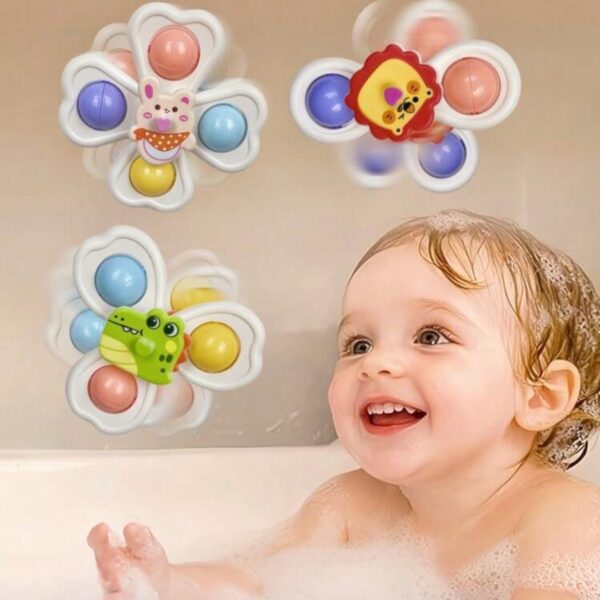 Set de 3 Spinners Sensoriales con Ventosa – Juguetes Giratorios de Animales para Bebés