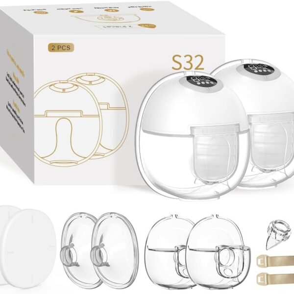 S32 Extractor de Leche Eléctrico Doble – 2 Copas Portátiles con Función de Memoria, 4 Modos, incluye Bridas de 19 mm y 21 mm