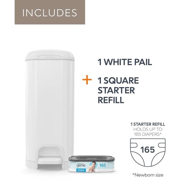 Diaper Genie Select – Basurero de pañales de acero inoxidable con repuesto inicial, capacidad hasta 165 pañales