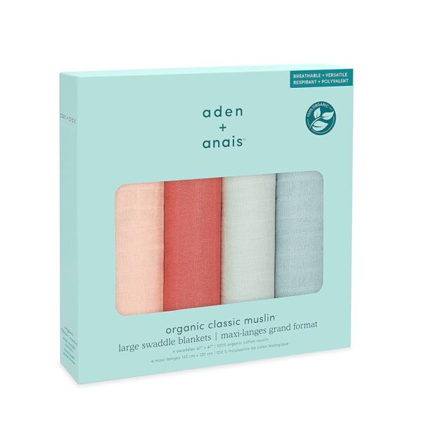 Aden+ anais – Boutique Cotton Muslin Swaddle Blanket 4-Pack (Juego de 4 mantas de muselina 100 % algodón)
