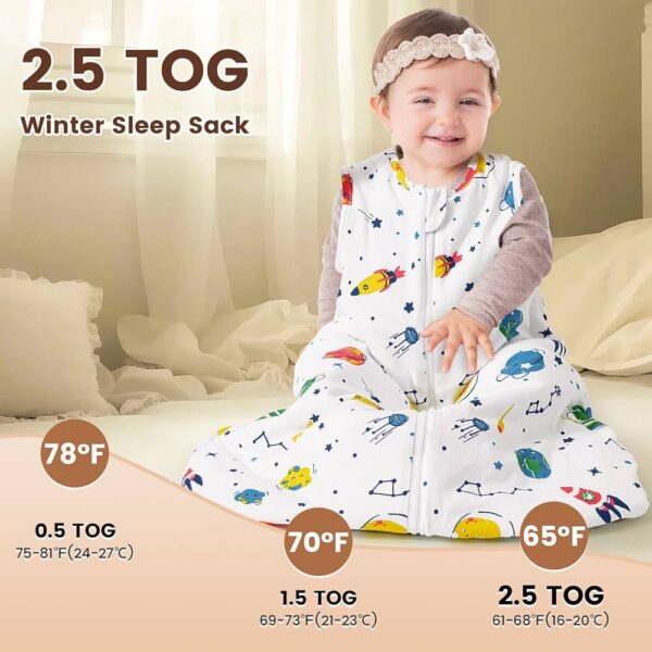 PHF Saco de dormir para bebé 0-6 meses, 100% algodón, 2.5 TOG, acolchado cálido con cremallera de 2 vías