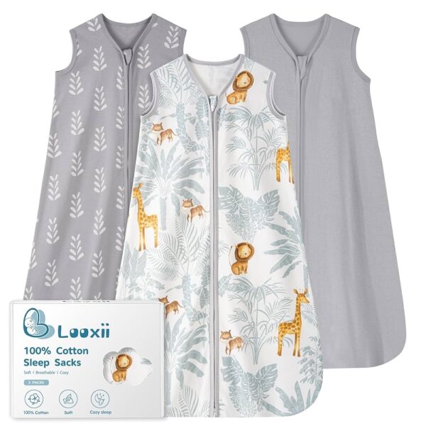 Looxii Saco de dormir para bebé 0-6 meses, 0.5 TOG,100% algodón, ligero con cremallera de 2 vías. Gris liso