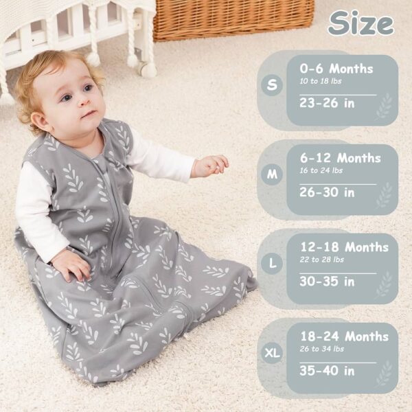 Looxii Saco de dormir para bebé 0-6 meses, 0.5 TOG, 100% algodón, ligero con cremallera de 2 vías. Gris con plantas