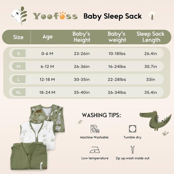 Yoofoss Saco de dormir para bebé 0-6 meses, 100% algodón orgánico, ligero 0.5 TOG con cremallera de 2 vías. Blanco con palmeras